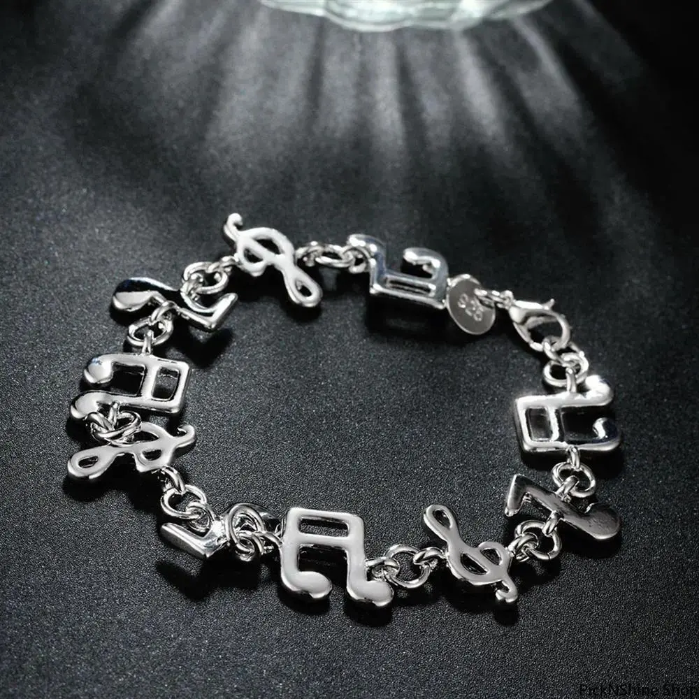 Women's Music Note Charm Bracelet, Silver Tone Musical Symbol Chain Bangle, Trendy Music Lover Jewelry Gift for Concert, Daily Wear & Musician Present,sohochic