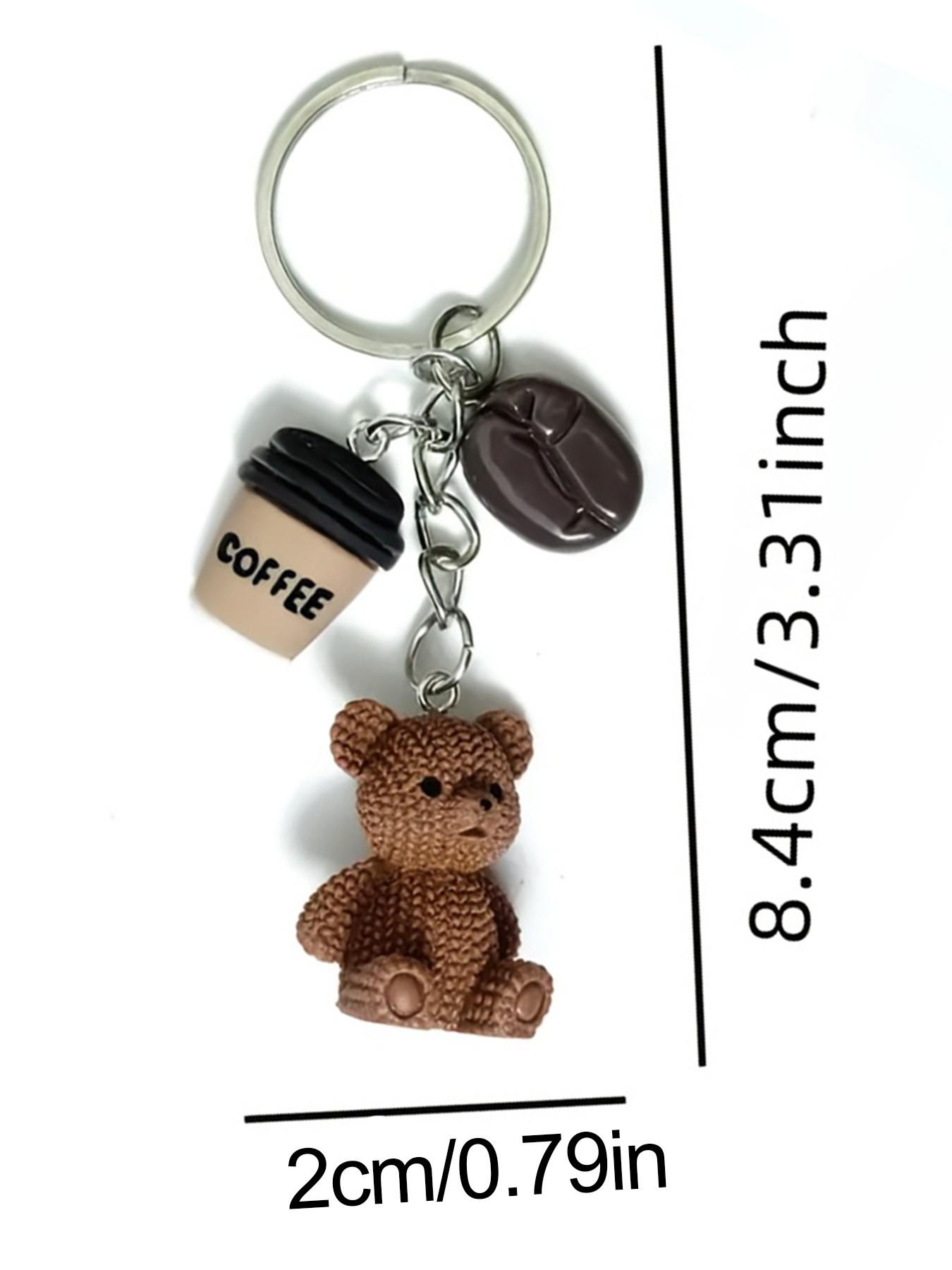 Cute Teddy Bear Coffee Charm Keychain, Bag Decoration, Fashion Accessory for Women, Birthday Gift, Party Favor