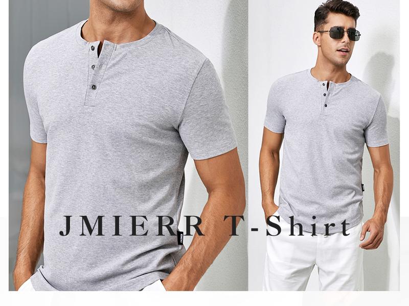 JMIERR Men's Plain Muscle Slim Fitted Henley Shirts Crewneck Longline T-Shirt Gym Workout Athletic Shirt Tees with Button Menswear Casual Tops,Men's Classic Streetwear Clothing for Daily Wear,Fall Fashion Outfits 2026