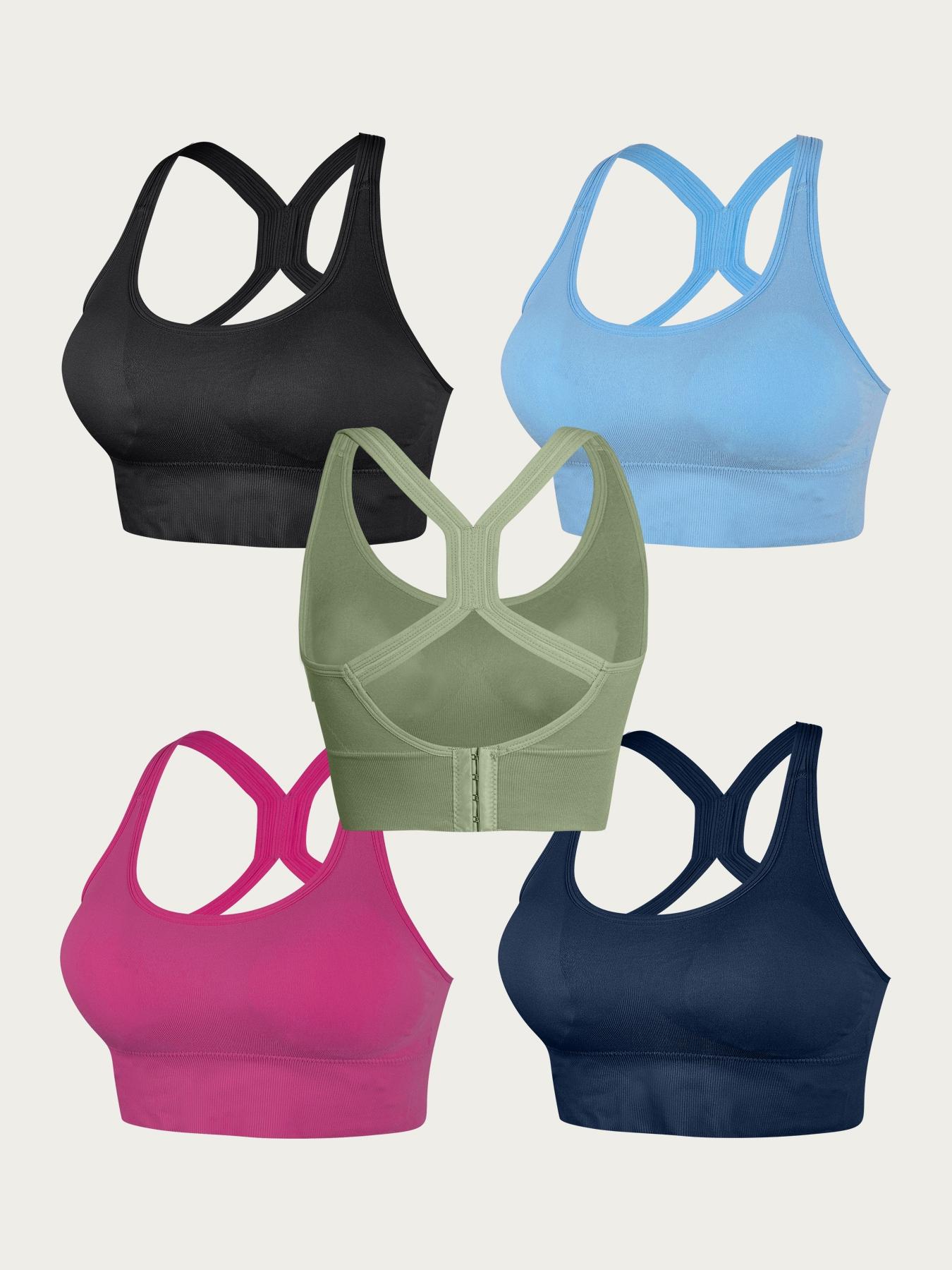 5Pack Women's Solid Knit Minimalist Wireless Bralette, Comfortable Breathable Backless Bra for Sports and Daily WearMedium Support Lingerie for All Seasons