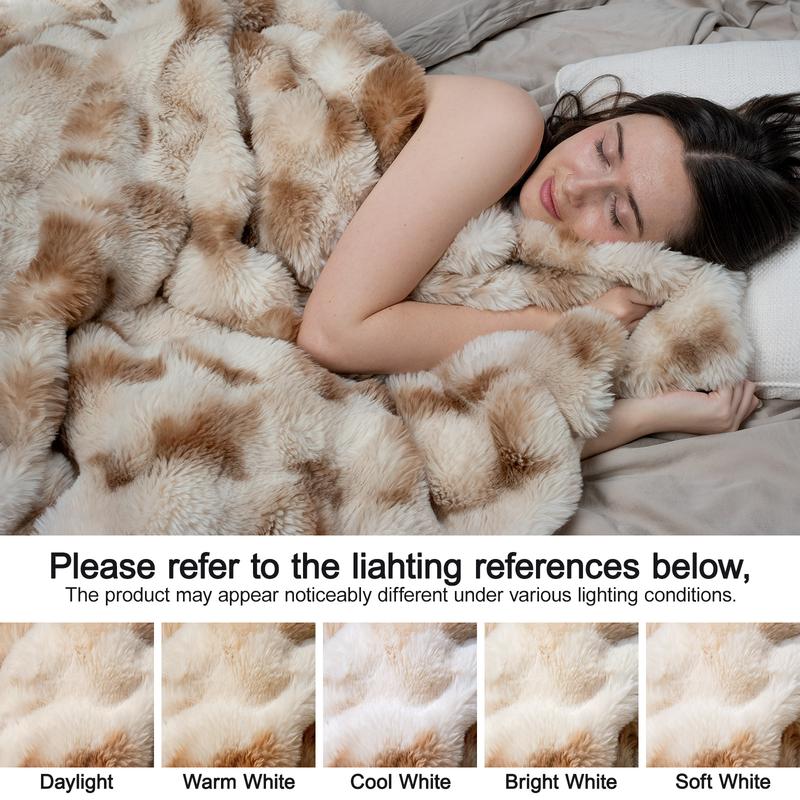 SpottedCozy | Cow Print Faux Fur  Blanket & Ultra-Soft Dual-Sided Bubble Blanket | Throw Twin | Plush Weighted Fuzzy Blanket for Sofa, Bedroom, Living Room, Super Soft Warm for Adults Kids Girl Gifts Bedroom Couch Sofa Travel, Black/Pink/Camel/Gray