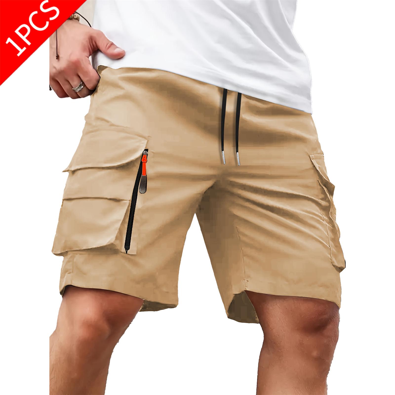 Men's Plain Tactical Cargo Shorts with Multi-Pockets, Zip Closure, Compact and Convenient Drawstring Bottoms for Summer Outdoor-Casual Wear, Utility Menswear Beige, Cargo Look,back to school,back to school haul
