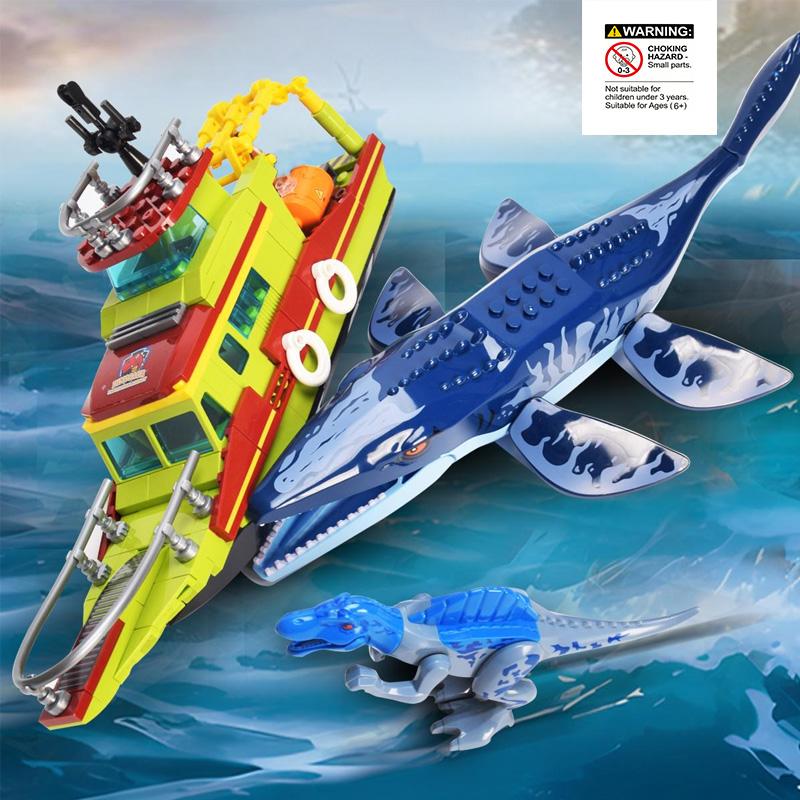 Jurassic Dinosaur Exploration Building Set, Deep Sea Escape, Assemble Mosasaurus Spinosaurus, Animal Shape, Abs Plastic, Toy Gift