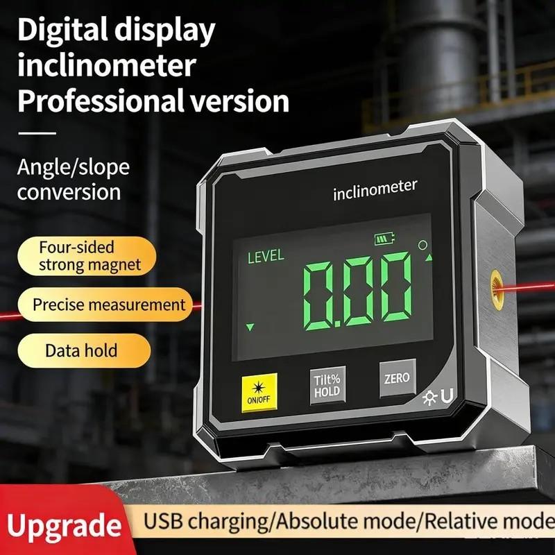 Digital Angle Meter with Electronic Laser Level, Quad Strong Magnet Protractor, Woodworking Measurement Tool, Precision Angle Finder