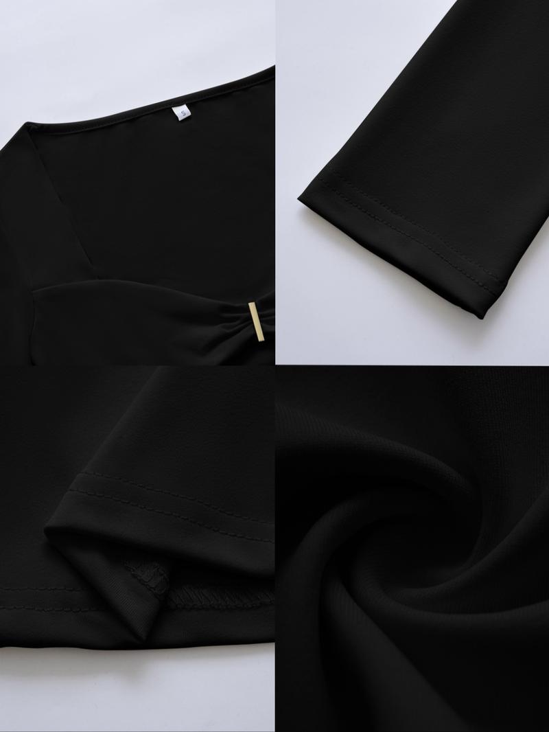 Women's Y2K Sexy Slim Fit Sweet Spicy Long Sleeve Knitted T-Shirt, Fashionable Casual Wear, Perfect for Daily