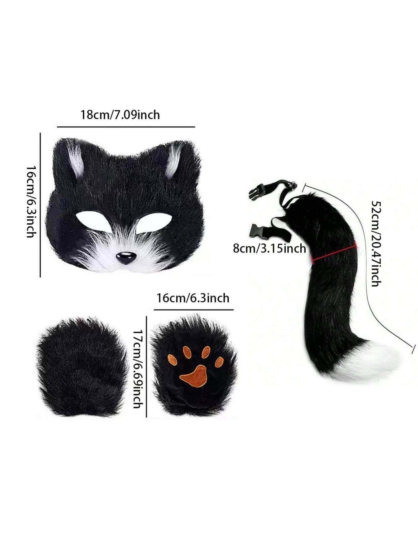 3-Piece Cosplay Costume Set, Realistic Fox Ears Top, Plush Fox Tail, Fox Mask, Perfect for Festivals, Parties, Role-Playing