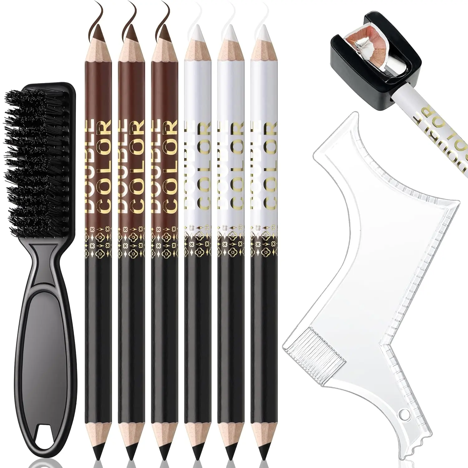 Barber Pencil for Lineup Magic Hairline Enhancement Beard Guide Shaping Pencils for Design Razor Trace Black Brown White Barber Chalk Pencils Set with Sharpener Ruler Brush for Men