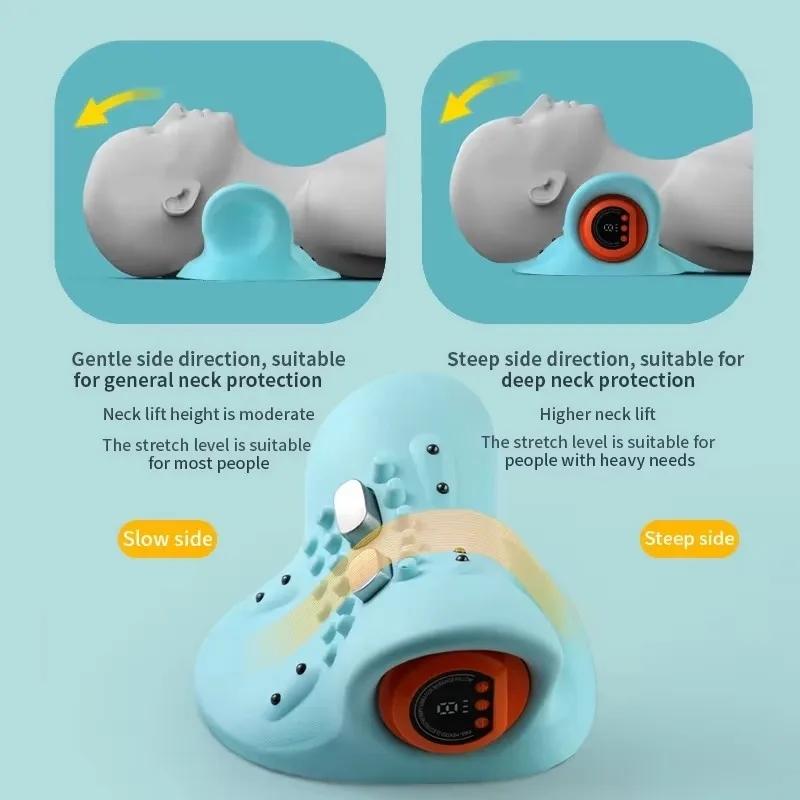 Electric cervical traction massager, neck massager, EMS relaxation and heating kneading massage pillow, ergonomic headrest, for adult neck repair traction, electric neck and head acupoint massage, home relaxation tools, USB charging