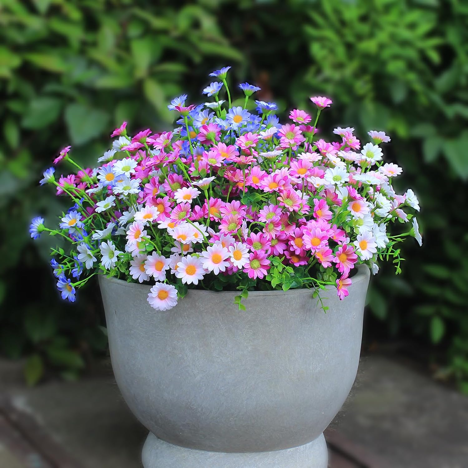 12 Bouquets Artificial Daisies Plastic Faux Flowers Outdoor UV Resistant Fake Daisy Home Decor Window Box Garden Pots Indoor Outdoor Decoration #GLOBAL PICKS