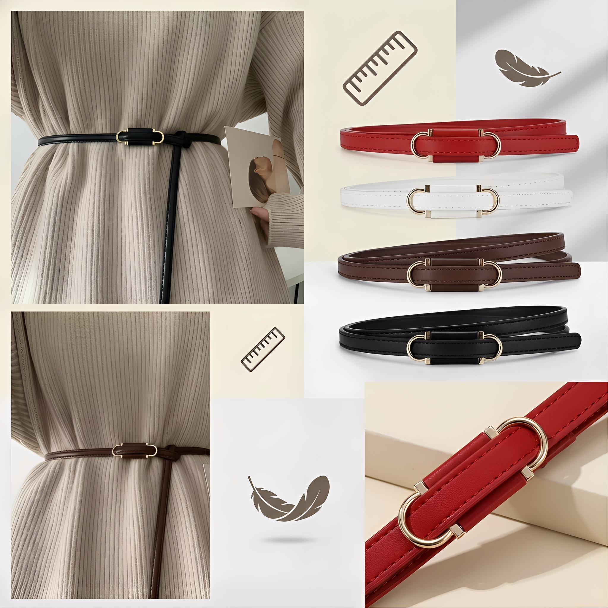 Adjustable Thin Belt with Dual Buckles, Soft Style Waist Cinch Strap, Multi-Color Options, Dress & Sweater Accent Belt