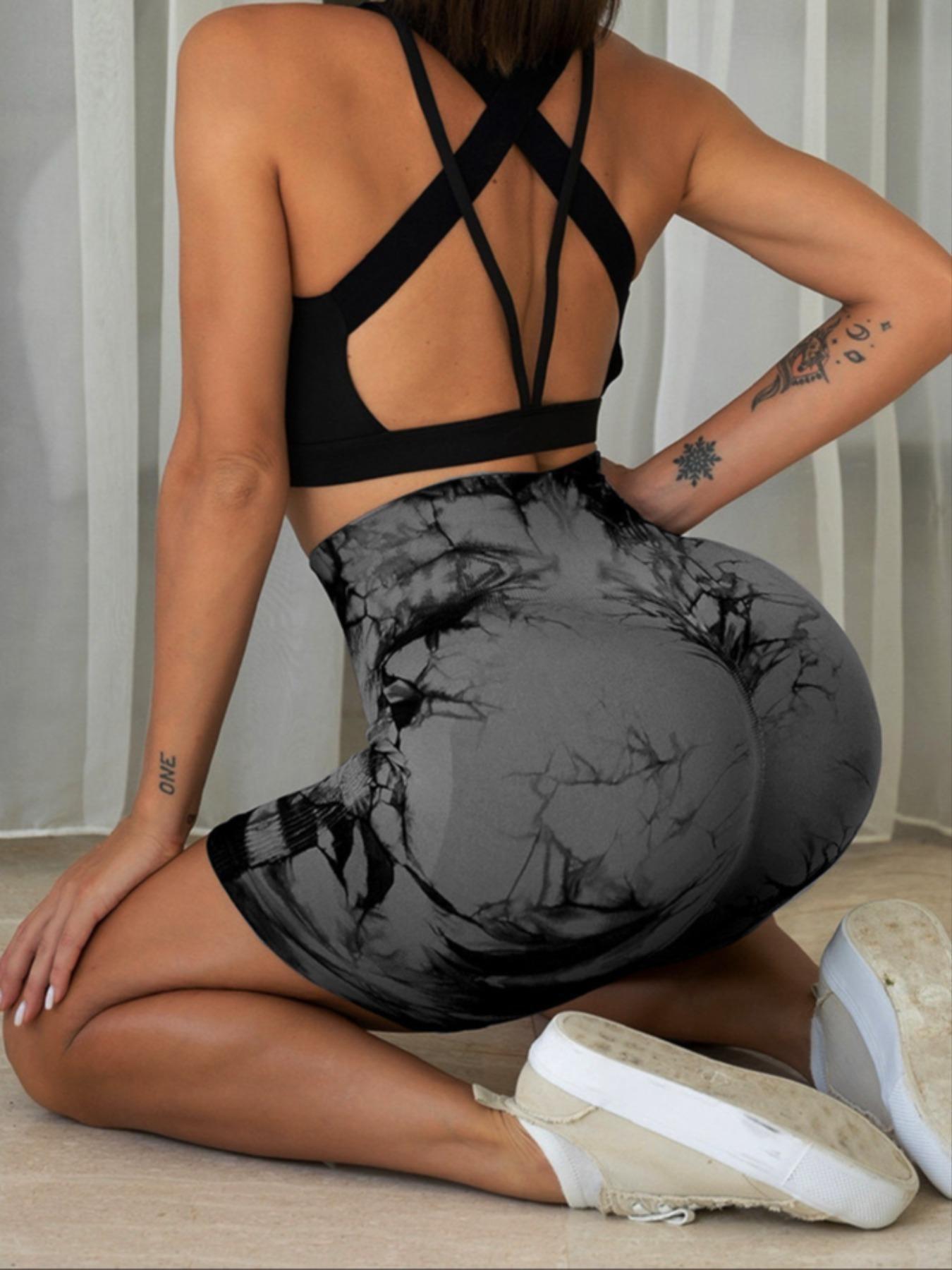 Women's High Waist Tie Dye Yoga Shorts, Elastic High Waist Butt Lifting Sport Pants, Seamless Slim Fit for Yoga and Running