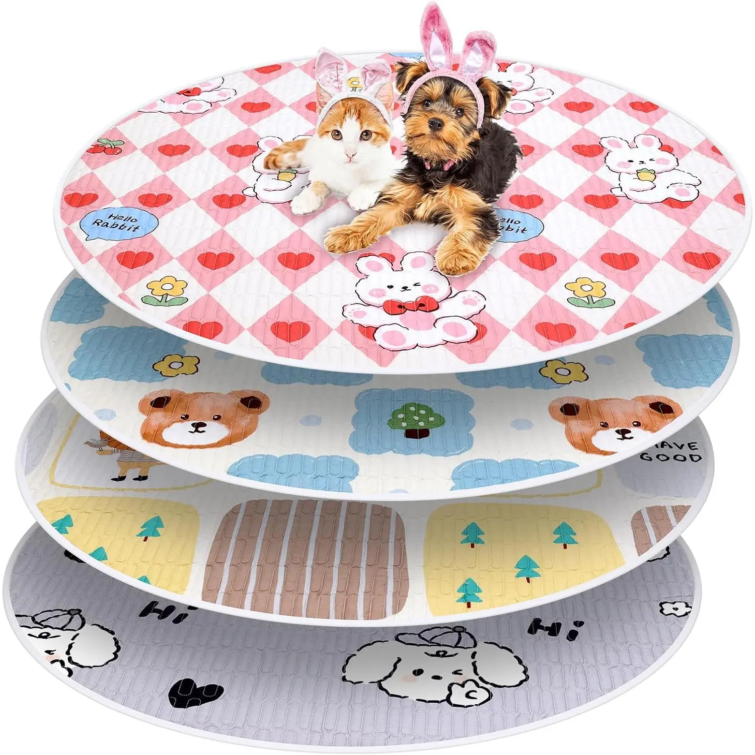 4 Pack Whelping Pads for Dogs, Round Whelping Pads Washable and Waterproof ,Reusable Pet Pee Pads Puppy Training Pad Whelping Floor Pad Whelping Supplies for Dogs (32", Round,Plaid)