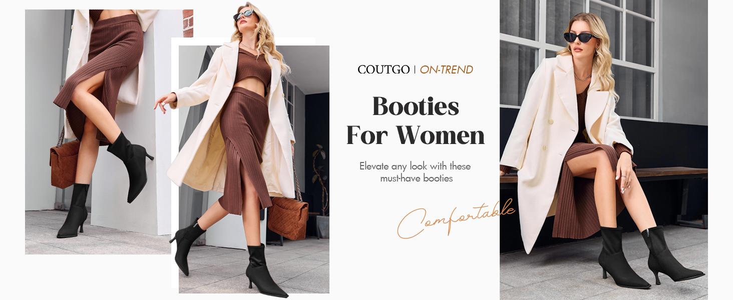 Coutgo Womens Kitten Low Heel Ankle Boots Pointed Toe Side Zipper Short Booties Fall Shoes tiktokshopbacktoschool