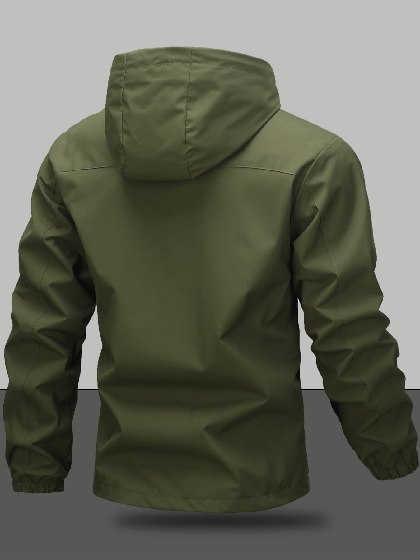 Men's Zip Up Hooded Jacket, Casual Regular Fit Long Sleeve Waterproof Windproof Lightweight Jacket for Outdoor Activities, Fashion Men's Outerwear for All Seasons Coats