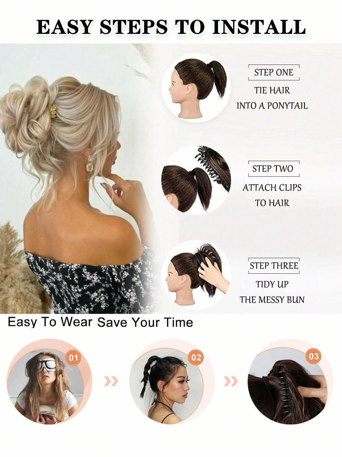 10 INCH Messy Bun Synthetic Extension Hair Piece Tousled Updo Hair Buns Extension Elastic Hair Band Hair Pieces Synthetic Curly Hair Bun Scrunchie Wavy Synthetic Hair For Women Girls