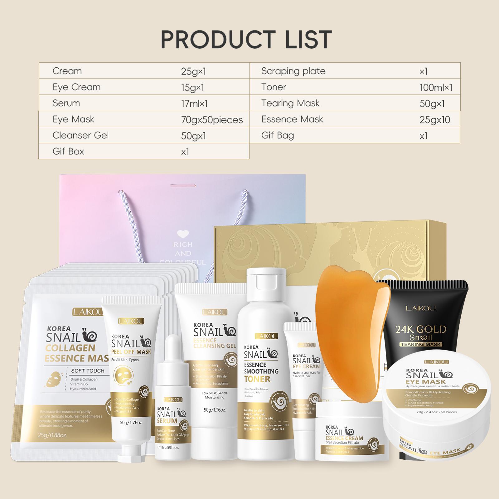 Snail Collagen Skin Care Kit, 1 Set Facial Cleanser, Toner, Serum, Eye Cream, Essence Cream and Mask, Moisturizing Hydrating Hydrate Skin Care Set for Women