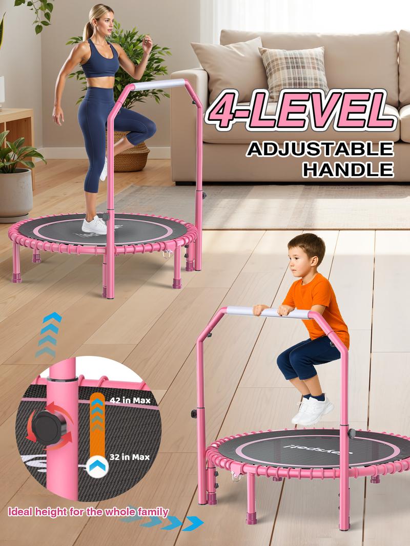 JOY SPOT! 450 LBS Foldable Trampoline 40" Fitness Trampoline with Bungees Adjustable Foam Handle/T Handle No Rope Training Jump Rope Home Gym Workout Stable Quiet Exercise Rebounder for Adults, Valentine's gift