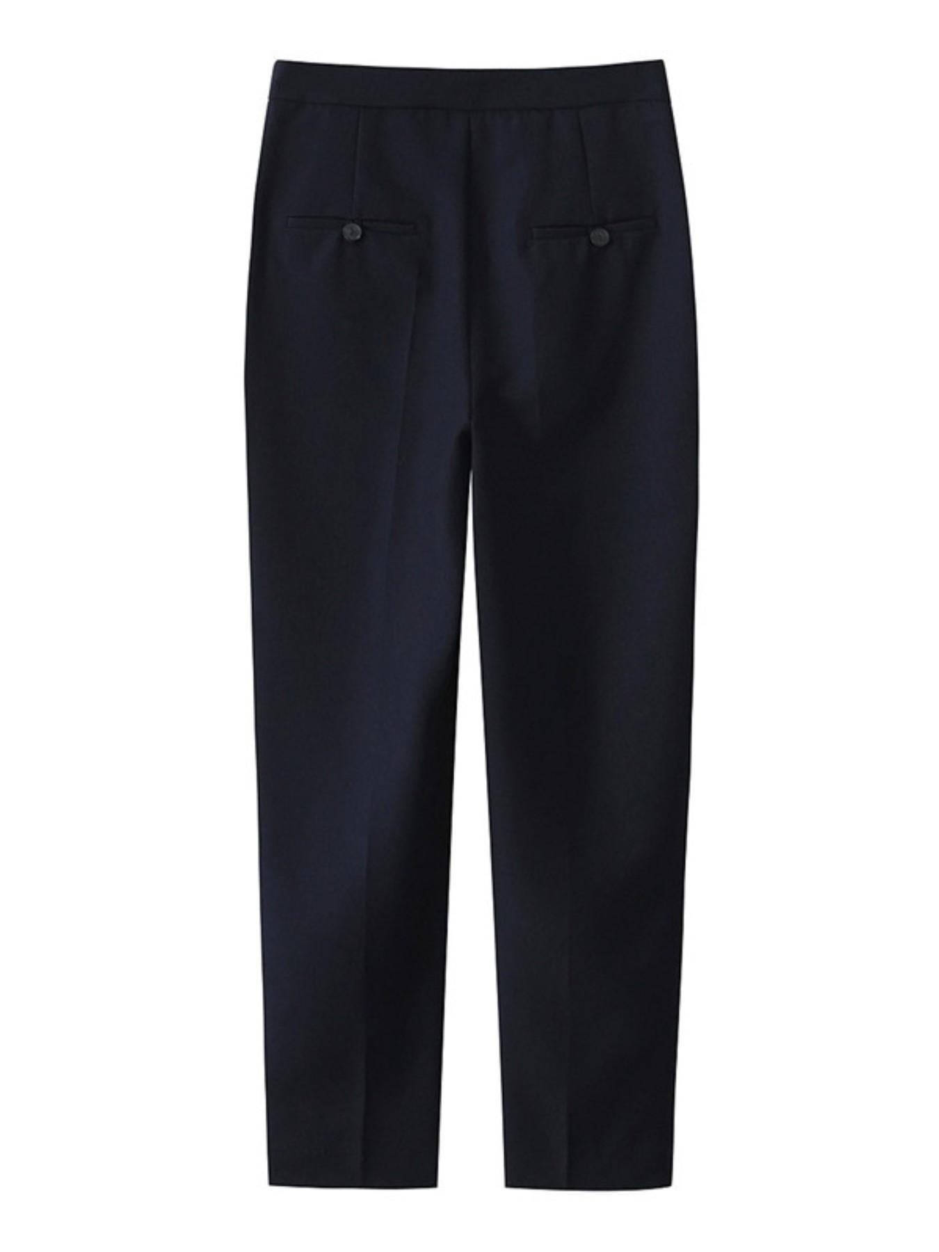 Women's Office Commute Button Zipper Closure Solid Color Patchwork Fitted Straight Leg Pants, Casual Business Wear, Comfortable and Stylish