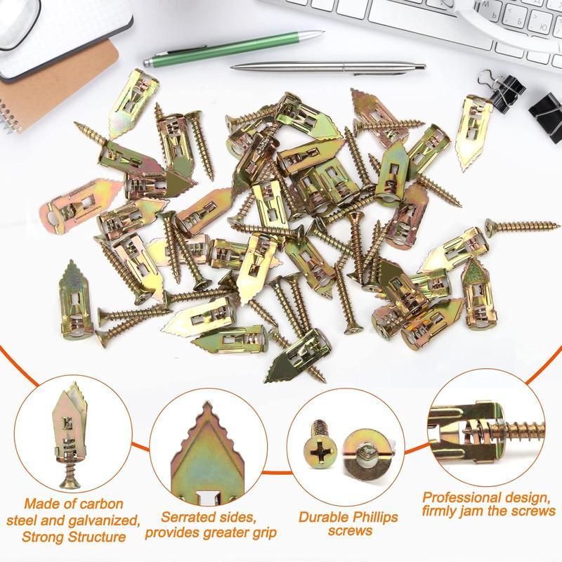 Drywall Anchors with Screws Kit Zinc Plated Steel - Self-Drilling No Drill Required for TV/Shelf Cabinet Manual DIY Handmade Essentials Summer DIY