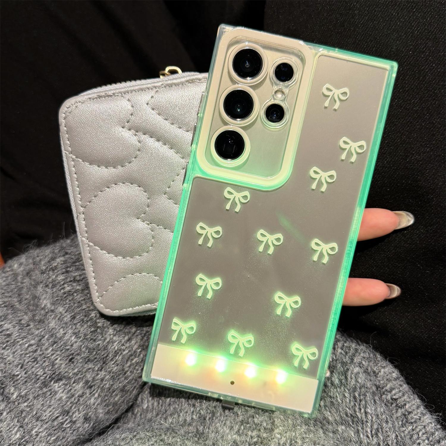 LED Light Up Bowknot Case for Samsung Galaxy S24/S25/S26 Ultra Plus, LED Flash Light up Incoming Call Phone Case, Shockproof Clear TPU Cover for Women Girls, Accessories, Smartphone#SummerVibes summervibes Cellphone Protection