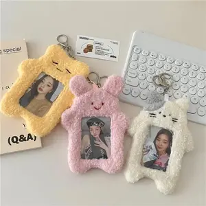 Cute Cartoon Plush Photocard Holder Korean Id Card Holder Keychain kawaii Desk Accessories Kpop Stationery Idol Picture Storage