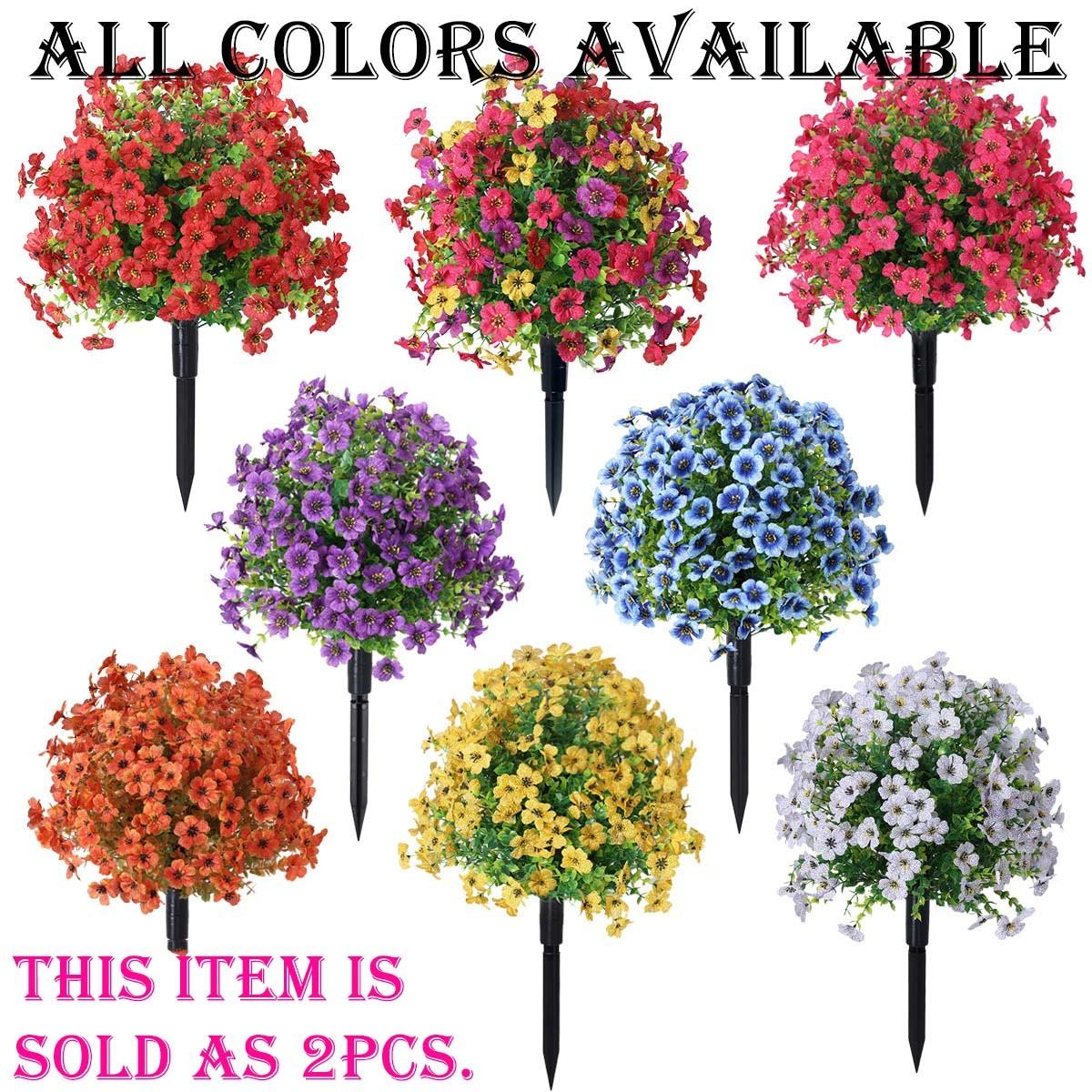 2 Bundles Artificial Violet Rose Bushes, Outdoor UV-Resistant Waterproof Fake Flowers, Patio Garden Decor, Low Maintenance, Christmas Decoration