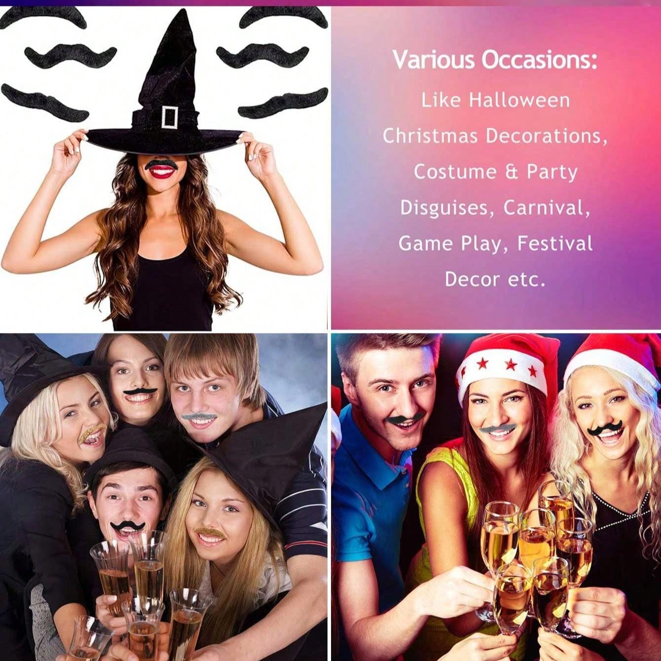 Self-Adhesive Fake Mustache Set, 4/12/24/48 Pieces, Unique Beard Styles, Perfect for Role Play, Halloween Party, Cosplay, Photo Booths