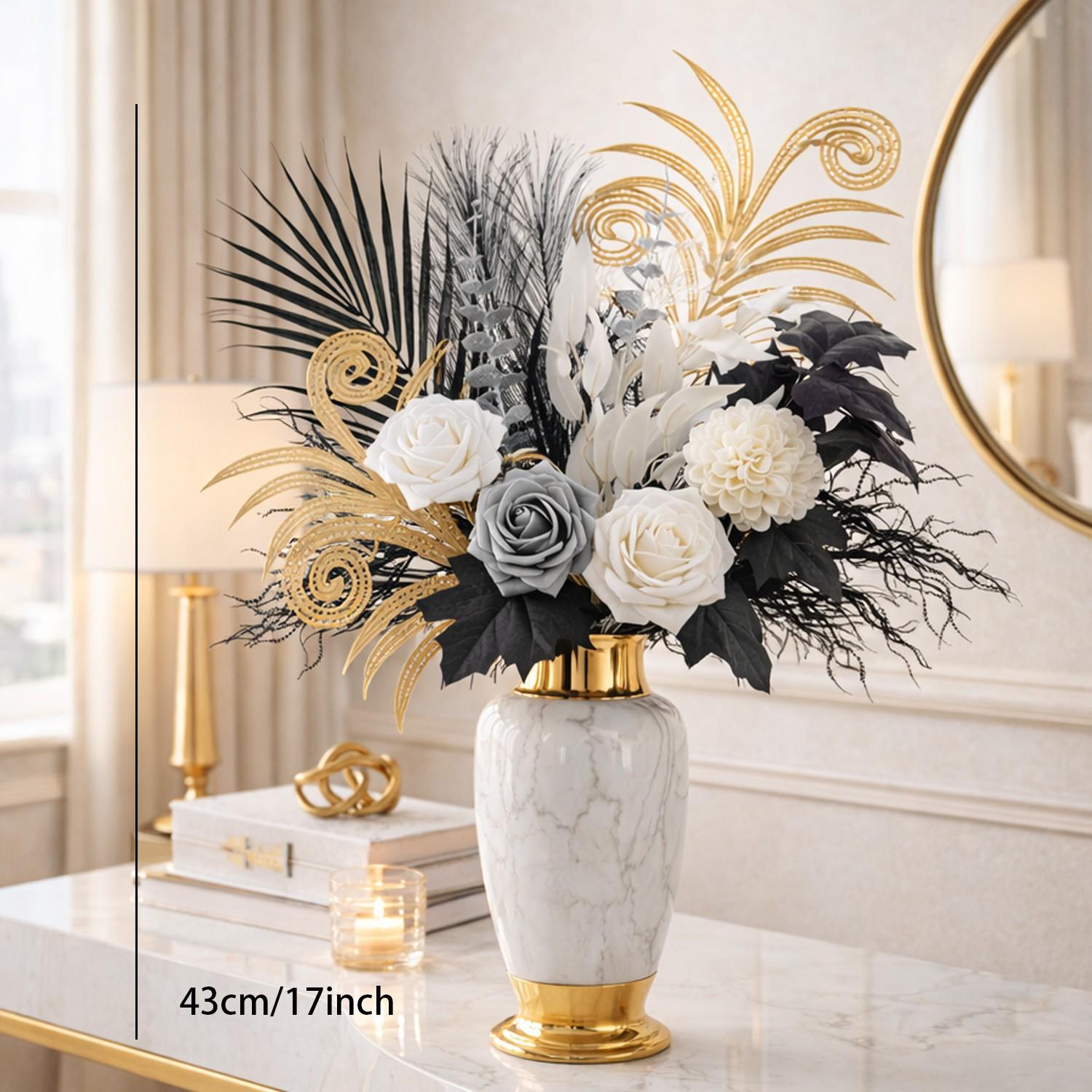 Mixed Floral Arrangement with Roses, Hydrangeas, Willow Leaves, Palm, Eucalyptus, Ideal for Home Decor, Wedding Bouquets, Table Settings