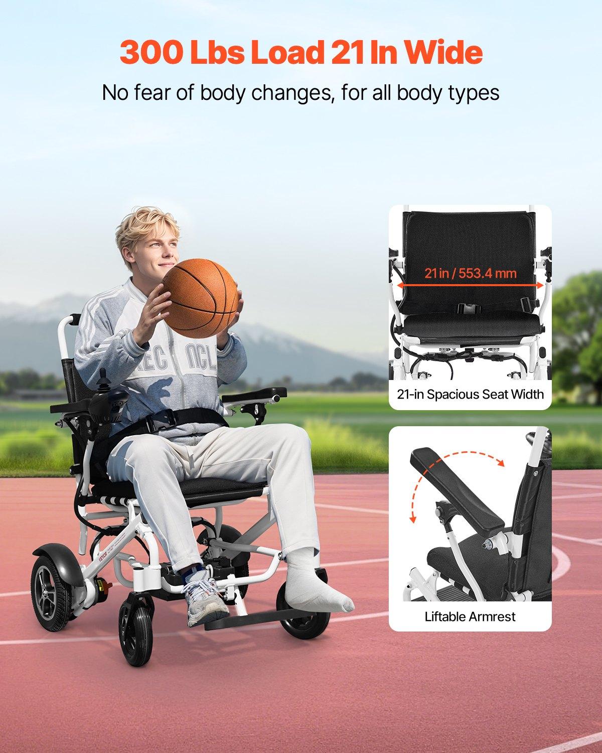 VEVOR Electric Wheelchair for Adults, 300lbs Capacity, Foldable Lightweight All-Terrain Model, 13-Mile Traveling Range, Puncture-Proof Portable 21in Seat Motorized Chair for Seniors