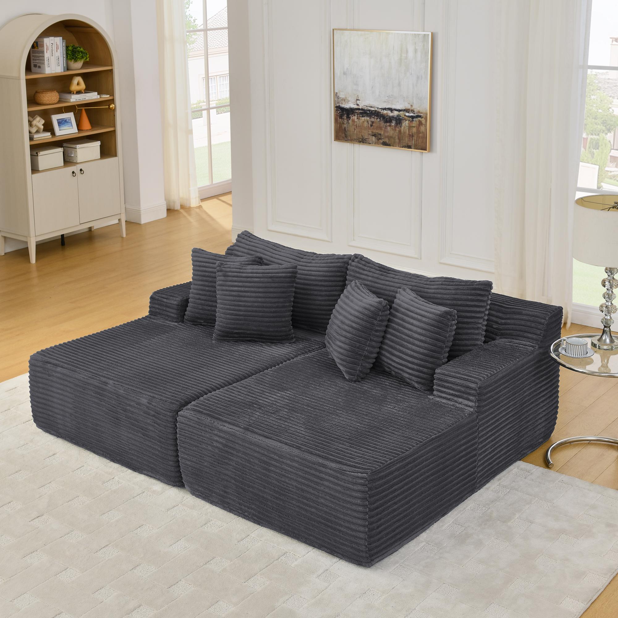 Niccae Convertible Floor Sofa Bed Chenille Modern Couch Loveseat with 15" Foam Mattress 6 Pillows No Assembly Required for Small Spaces Apartments