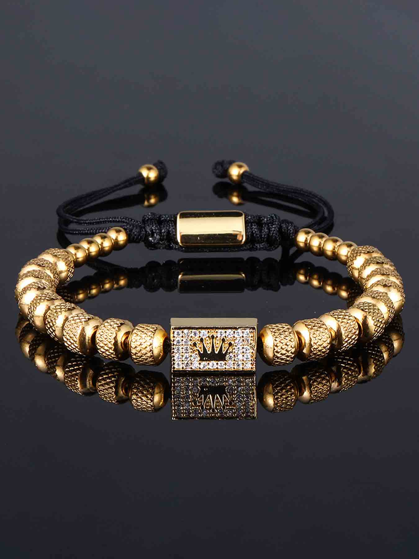 Vintage Stainless Steel Beaded Zircon Crown Handwoven Bracelet, Casual Versatile Men's Trendy Party Adjustable Bracelet, Beaded Bracelets