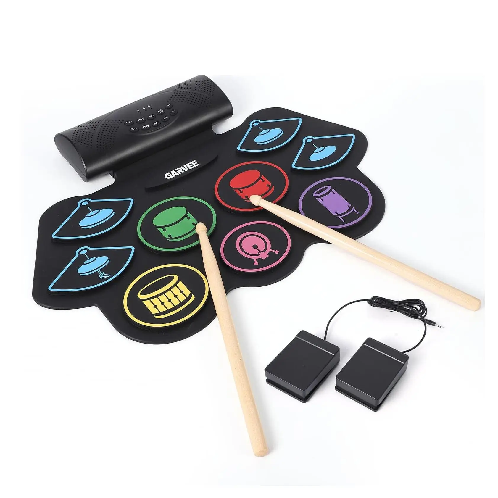 GARVEE 9 Pads Roll Up Electric Drum Set with Drumsticks, Pedals, and Rechargeable Battery - Portable Music Instrument Perfect for Beginners and Enthusiasts, Great Gift for Teens and Adults