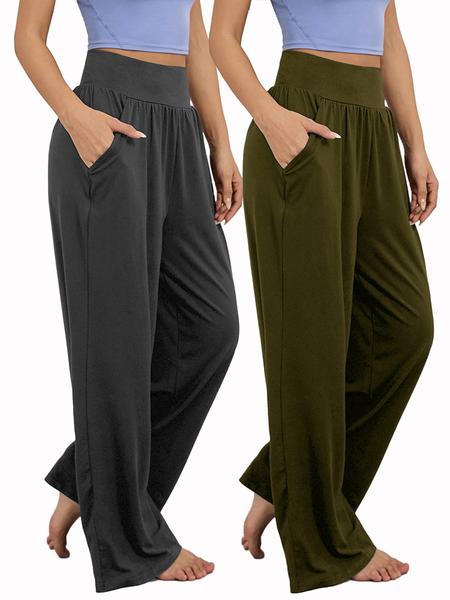 Sporty Women's Solid Color Pocket Joggers, Casual Sport Wide Waistband Trousers for Outdoor Workout Running, Summer Airport Outfit 2024, Ladies Sportswear Lounge Outfit for All Seasons