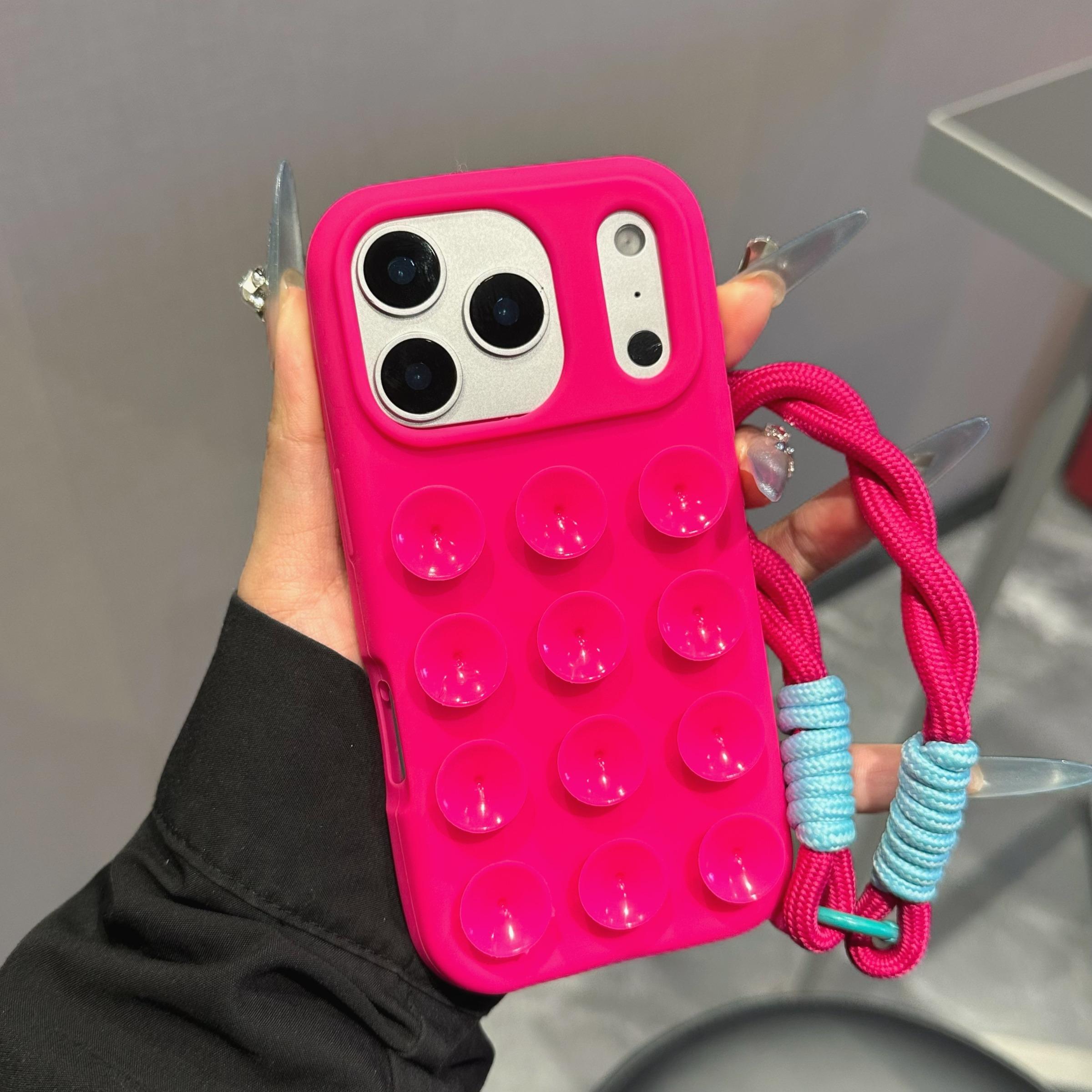 Simple Solid Color Standalone Suction Cup Phone Case with Lanyard for iPhone 17 Pro Max, New 16 Pro Full Coverage, Protective Anti-Drop Design