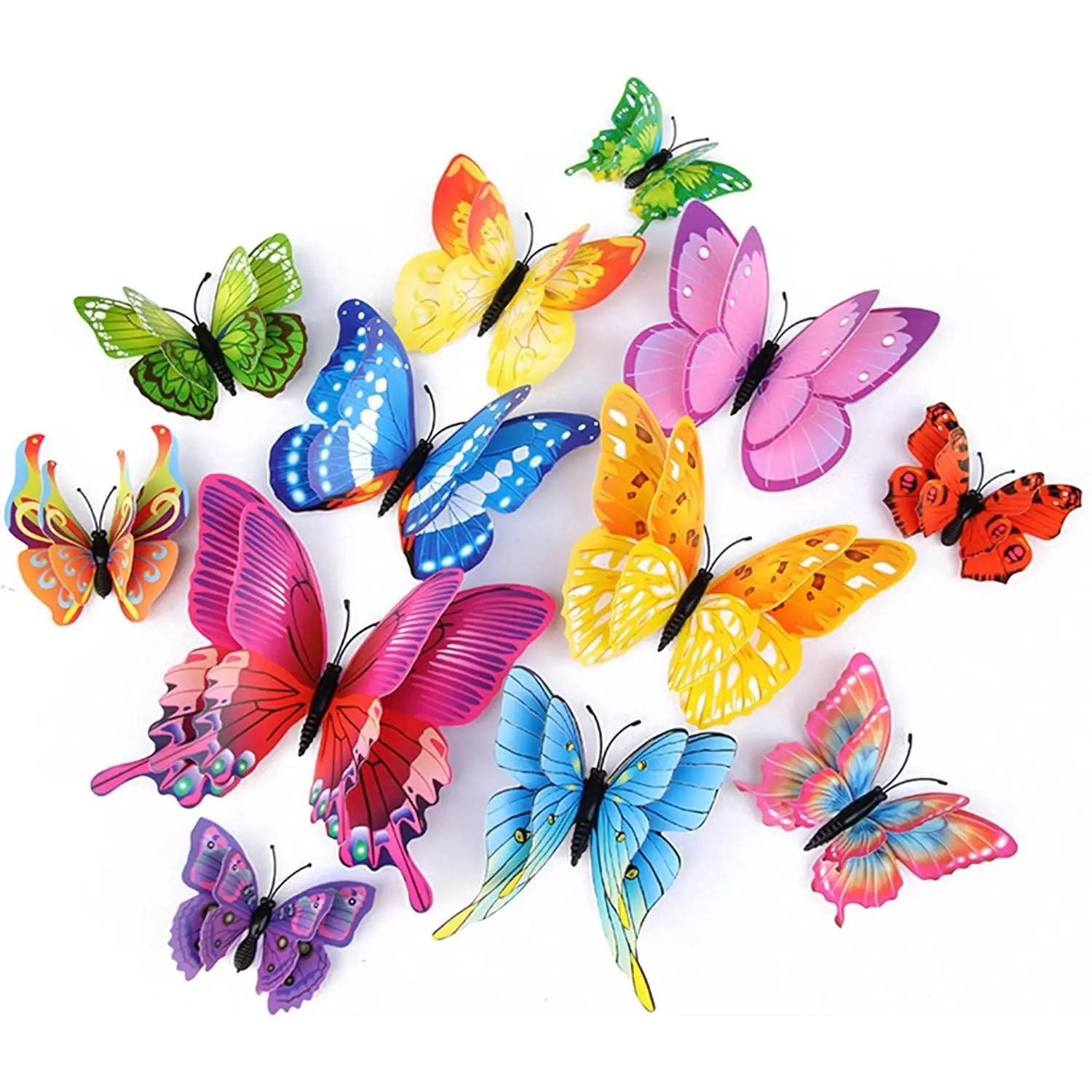 3D Butterfly Wall Decor Butterfly Decorations Stickers with Magnets| 24 PCS Colorful,12 Styles Double Layer Butterfly for Classroom Decoration,Locker Refrigerator, Reusable,Waterproof
