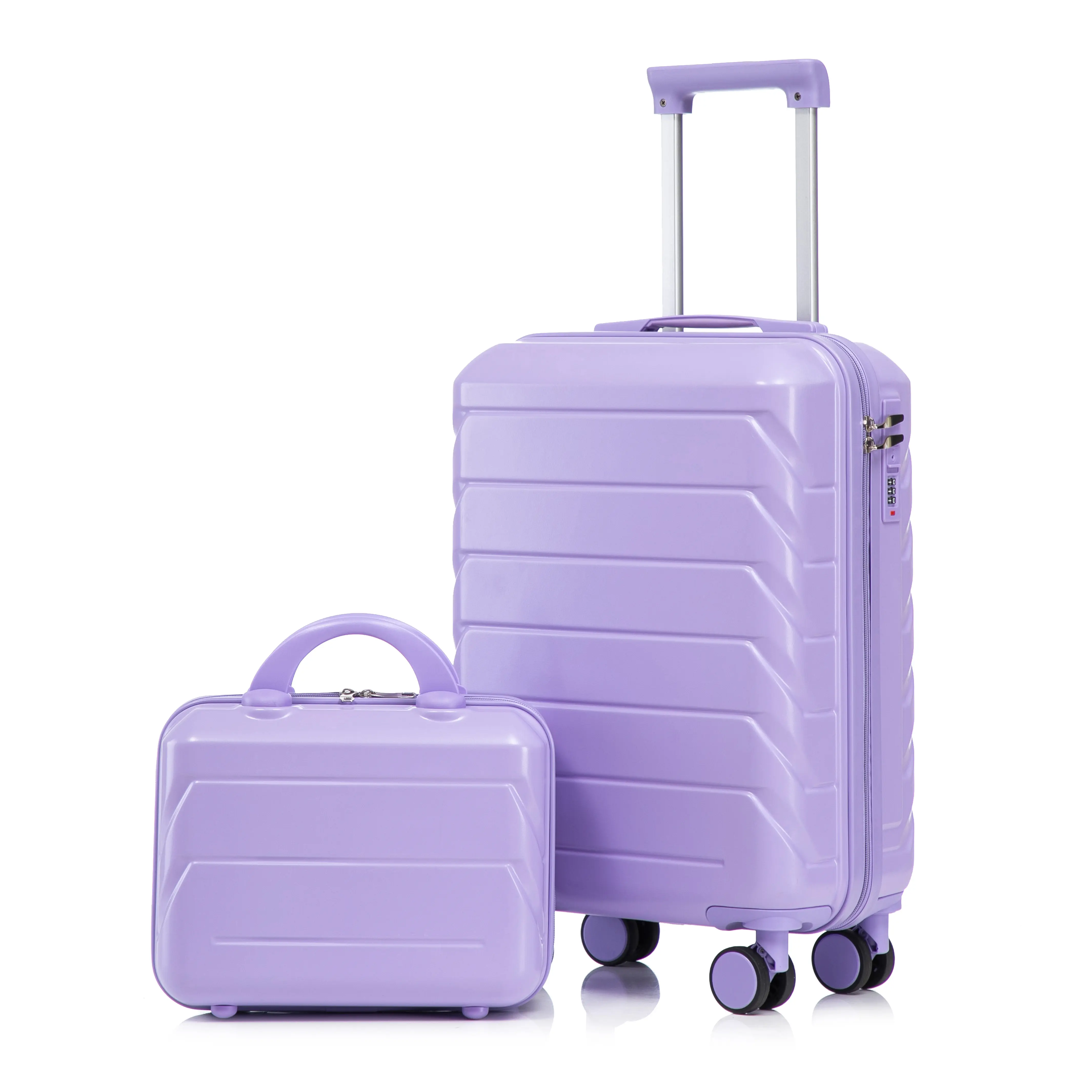Nokaa 2-Piece ABS Hardshell Luggage Set with 20" Spinner Suitcase and 14" Cosmetic Case, Combination Lock, Anti-Scratch, Waterproof, Lightweight Travel Bag for Weekend Getaways, Blue+Purple