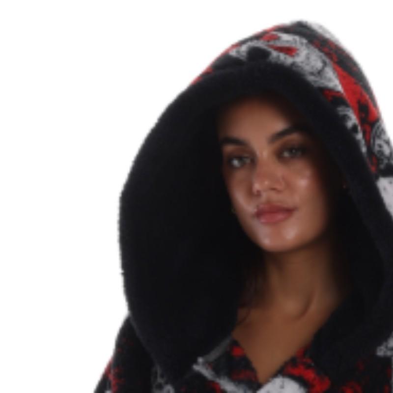 1pc Skull Print Flannel Bathrobe, Plus Size with Hat and Belt, Unisex, Soft and Warm, Perfect Gift