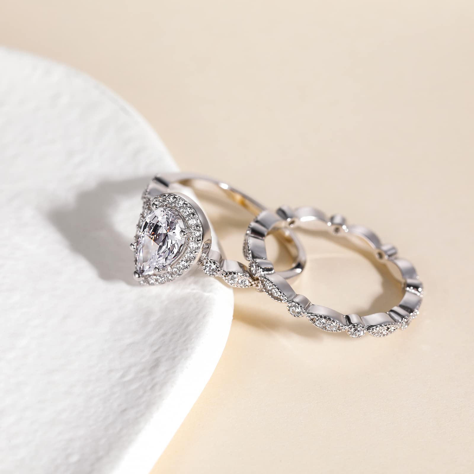 EAMTI 1.25CT 925 Sterling Silver Bridal Ring Sets Teardrop Cut Engagement Rings Vintage Pear Promise Rings Marquise Wedding Bands for Women EAMTI 1.25CT 925 Sterling Silver Bridal Ring Sets Teardrop Cut Engagement Rings Vintage Pear Promise Rings Marquise Wedding Bands for Women