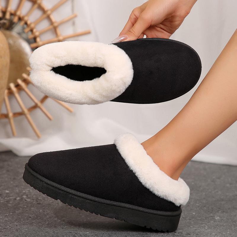 Winter Women's Thick Flat Slippers Suede Shoes Cozy  Warm Snow Shoes with Thick Soles and