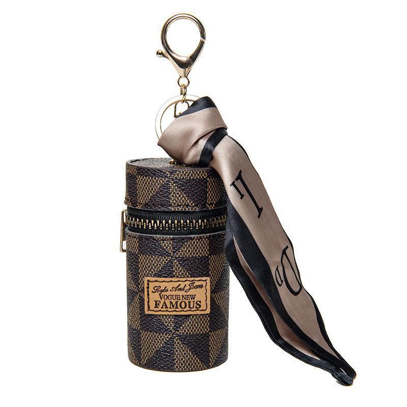 New Leather Luxury Jewelry Bucket Lipstick Bag Keychain Exquisite Personality Storage Bag Pendant Accessories Key Ring Gift