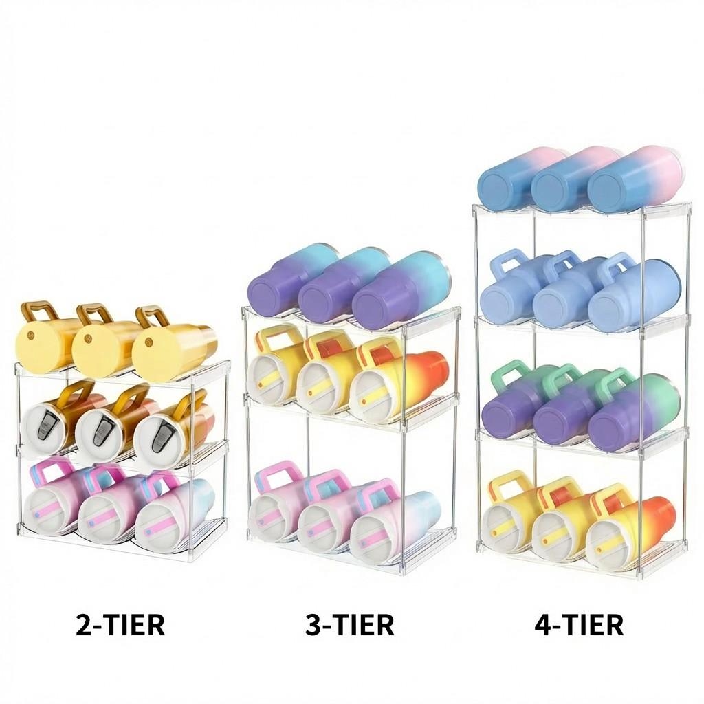 Multi-Layer Stackable 40oz Water Cup Storage Rack, Ps Plastic Wine Bottle Holder, Space-Saving, Dishwasher Safe, Ideal for Kitchen Dorm Office