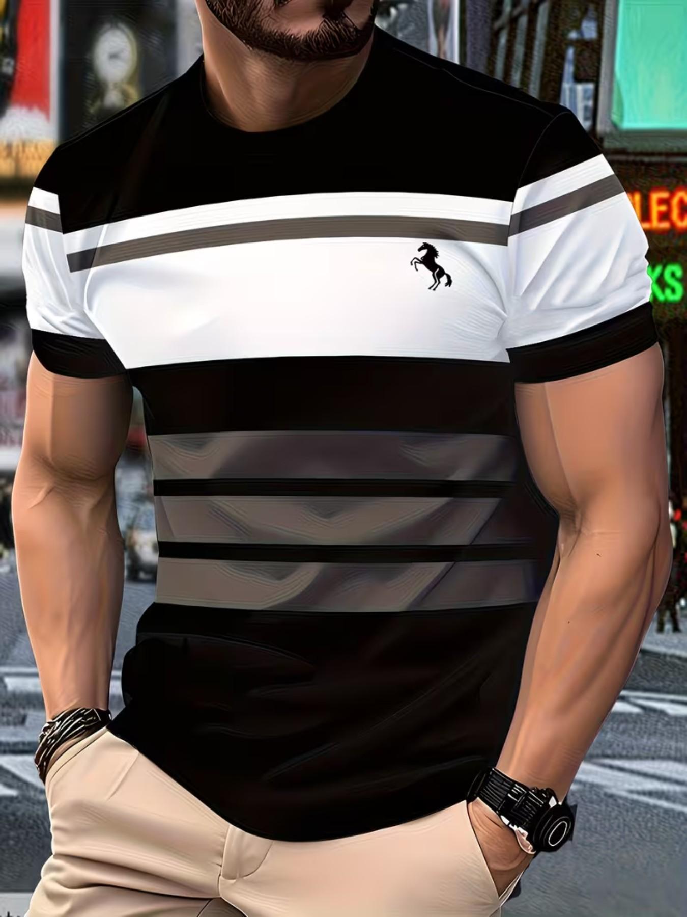 Men's Casual T-Shirt, Lightweight Polyester, All over Print, Slim-Fitting, Round Neck, Comfortable for All Seasons