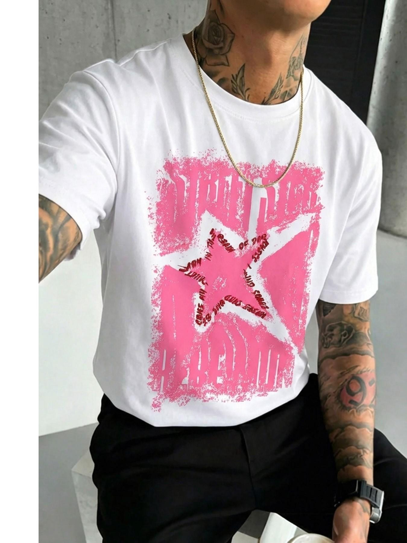 Y2K Pink Star Graffiti Print T-Shirt Y2K