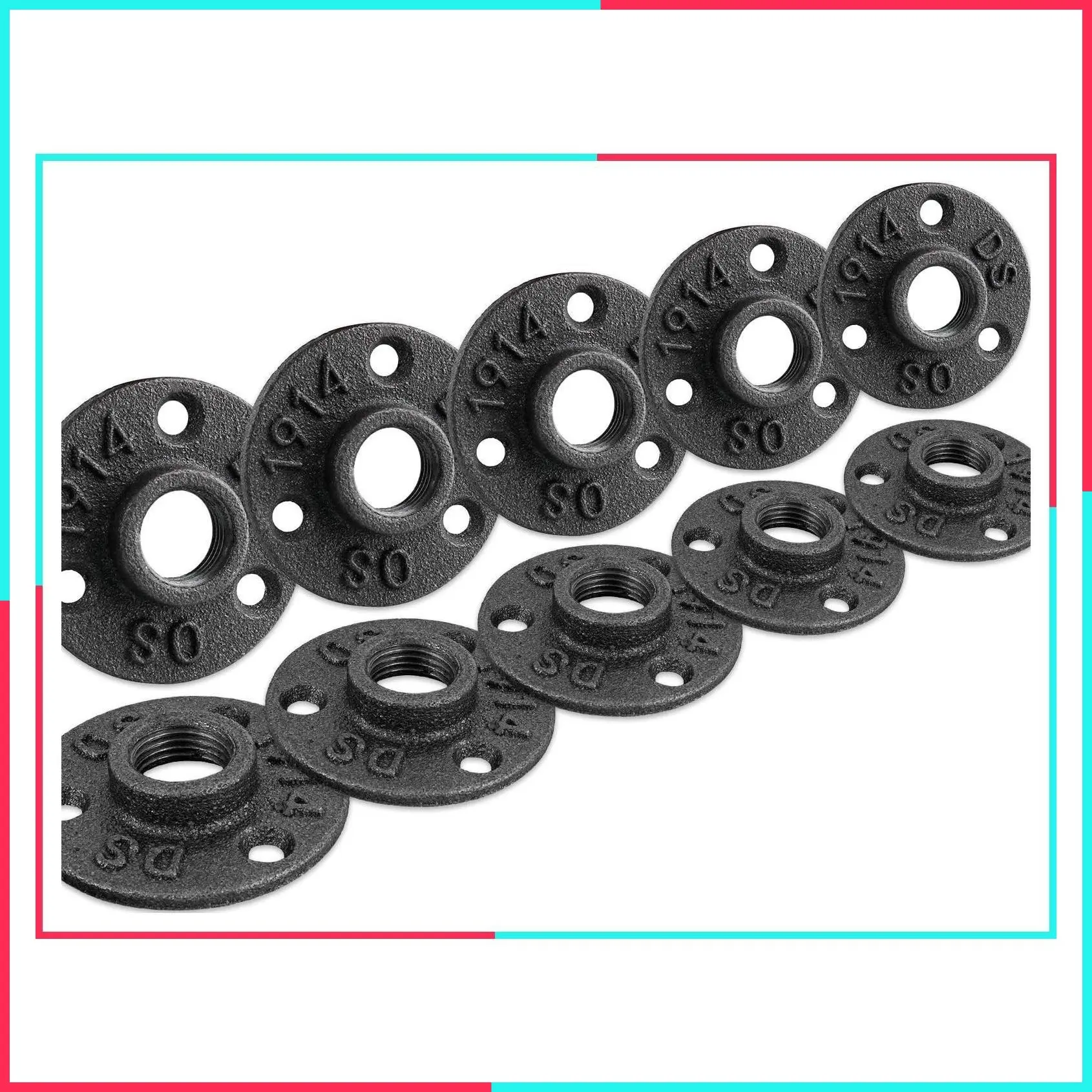1/2" Floor Flange, Malleable Iron Pipe Fittings for Industrial Vintage Style, Threaded Flanges for DIY Projects, Furniture, and Shelving Decoration (10 Pack)