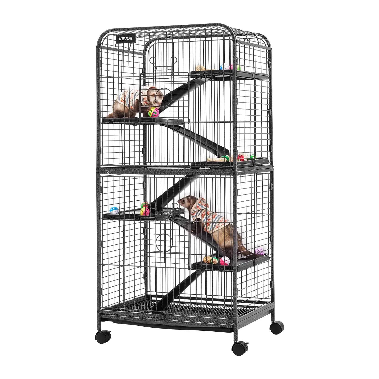 Metal Small Animal Cage 52.4"H 6-Tier Rolling Ferret Cage On Wheels, 1" Wire Spacing Large Cages with Ramps, Platform, Tray & Doors for Ferrets, Chinchillas, Sugar Gliders, Small Cats & Rabbits