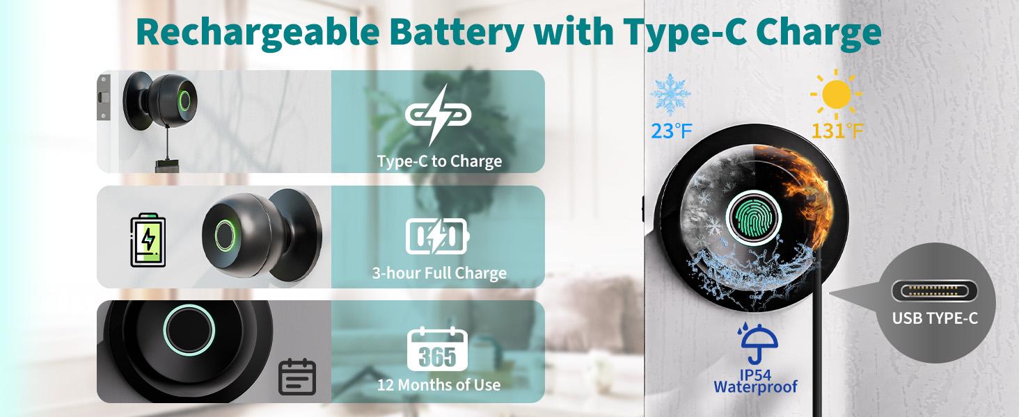 Valentine's Day Gift EuerTE Smart Lock Fingerprint Door Knob with App Control Key Type-C Port Emergency Charging Biometric Lock for Front Door Home Apartment Office FathersDayGift Valentine's Day Gift EuerTE Smart Lock Fingerprint Door Knob with App Control Key Type-C Port Emergency Charging Biometric Lock for Front Door Home Apartment Office FathersDayGift