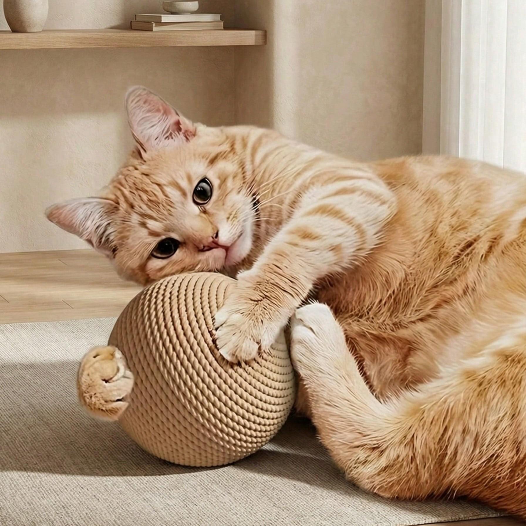 Cat Toys Sisal Ball Self-Entertaining Chew Toy Rattle Ball, Interactive Playthings for Cats, Durable Pet Accessories