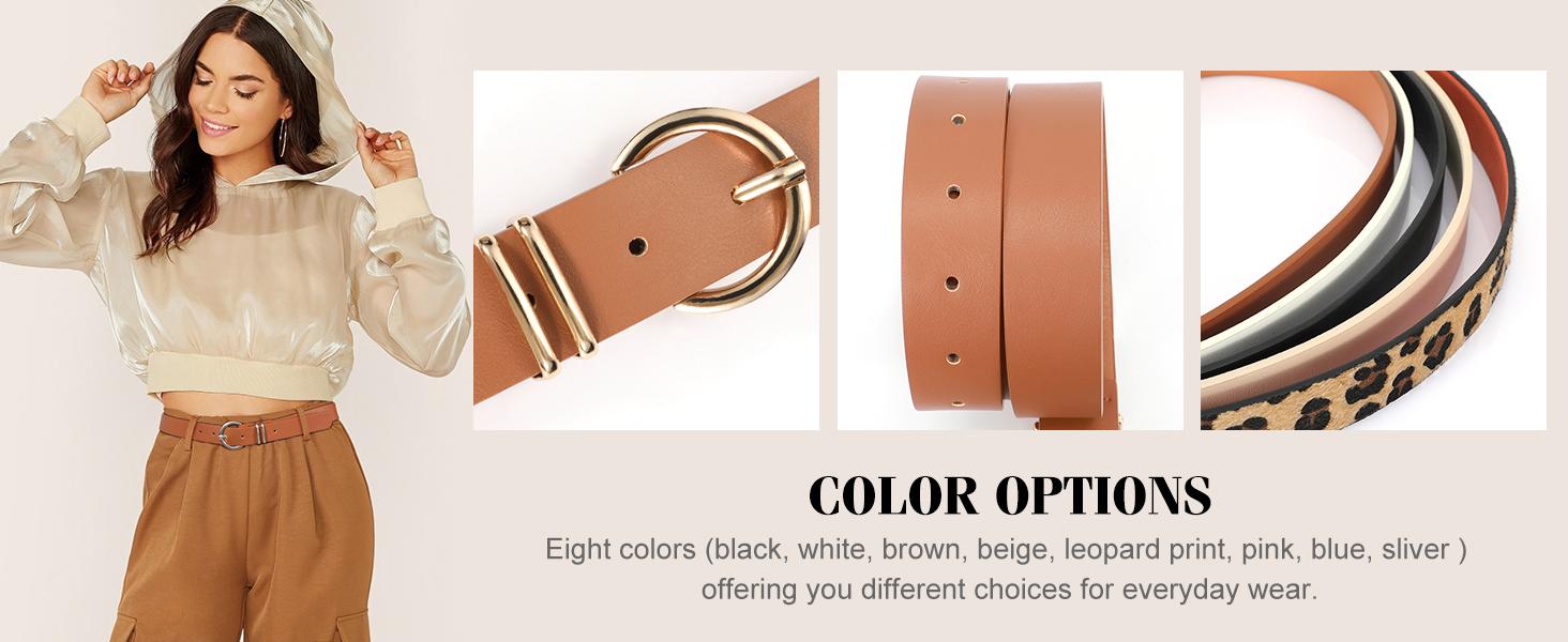 JASGOOD Women's Leather Belts for Jeans Dresses Fashion Gold Buckle Ladies waist Belt