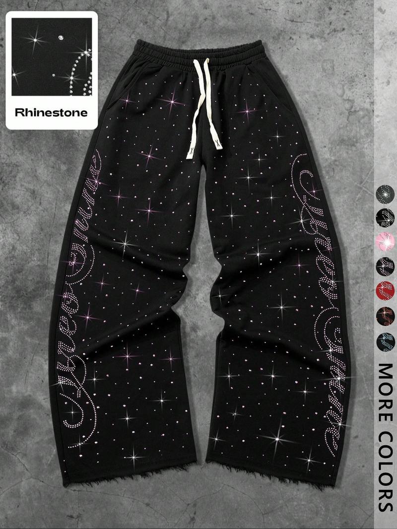 Unisex Rhinestone Starry Sky Sweatpants, Streetwear Fashion, Trendy Simple Design, Perfect for Hip Hop, Rap, Gym, Outdoor Activities, Athleisure Style Bottoms
