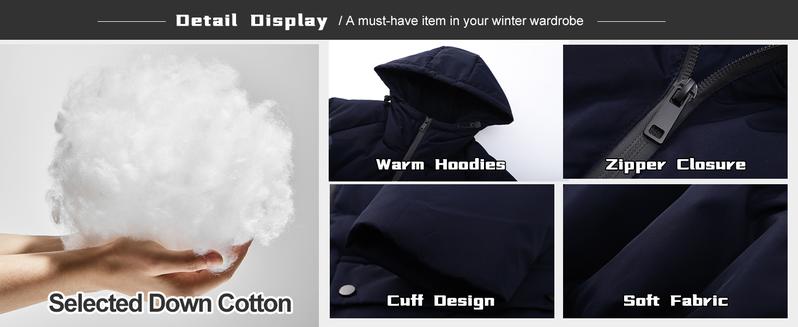 Mens Winter Coats Water-Repellent Windproof Thicken Parkas Long Hooded Padded Puffer Jacket with Pockets